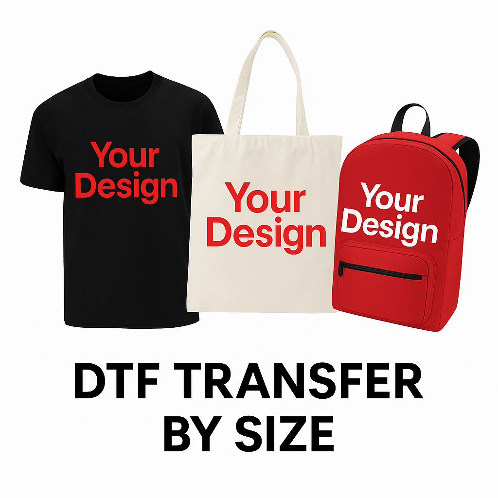 DTF transfer by size options