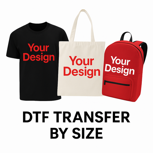 DTF transfer by size options